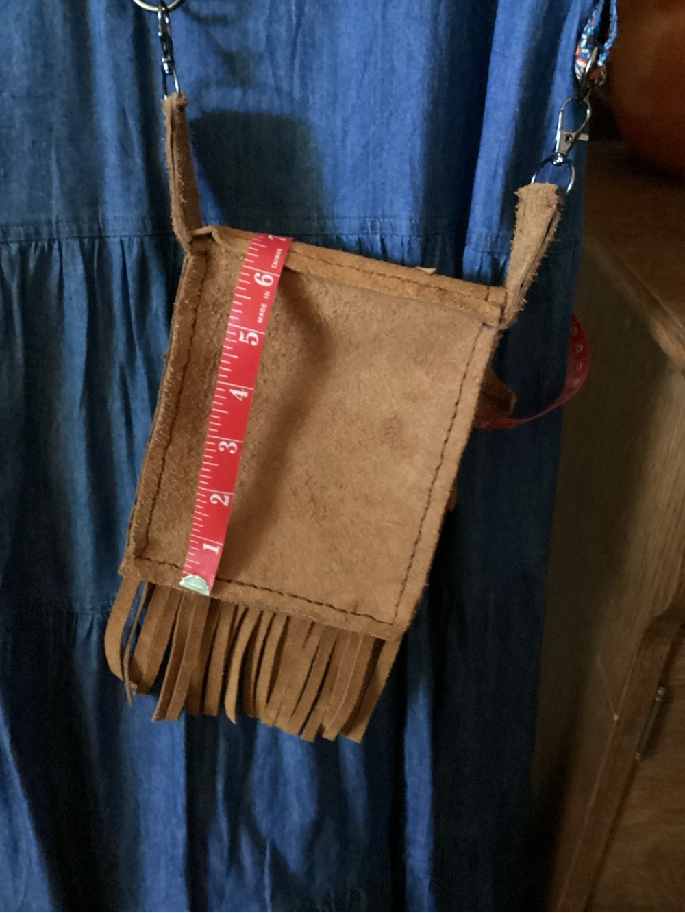 Boho Leather Fringe Crossbody with Leaf Applique - Brown - Picture 8 of 9